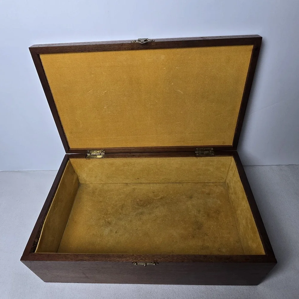 Wood Box‎ Yellow Velvet Lined Faux Leather Top